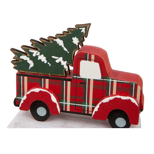 6.12"H Wooden/Metal Red Truck Stocking Holder