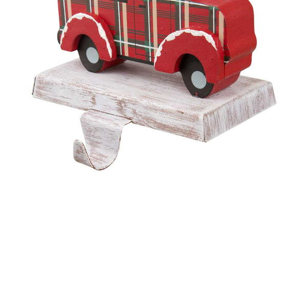 6.12"H Wooden/Metal Red Truck Stocking Holder