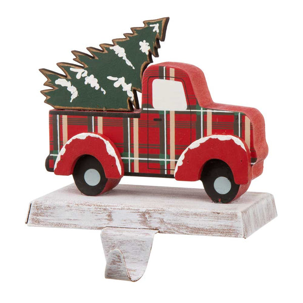 6.12"H Wooden/Metal Red Truck Stocking Holder