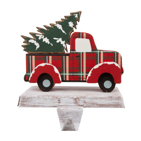 6.12"H Wooden/Metal Red Truck Stocking Holder