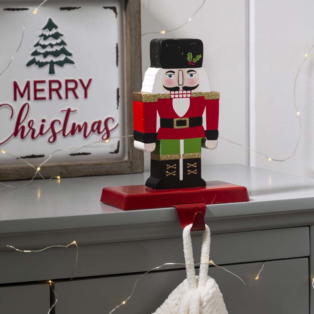 7.00"H Wooden/Metal Nutcracker Stocking Holder