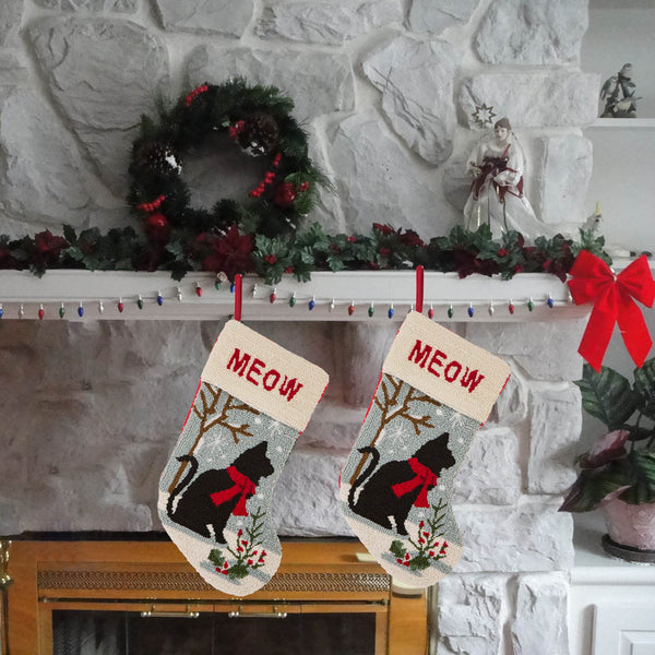 2PK Cat MEOW Hooked Christmas Stockings