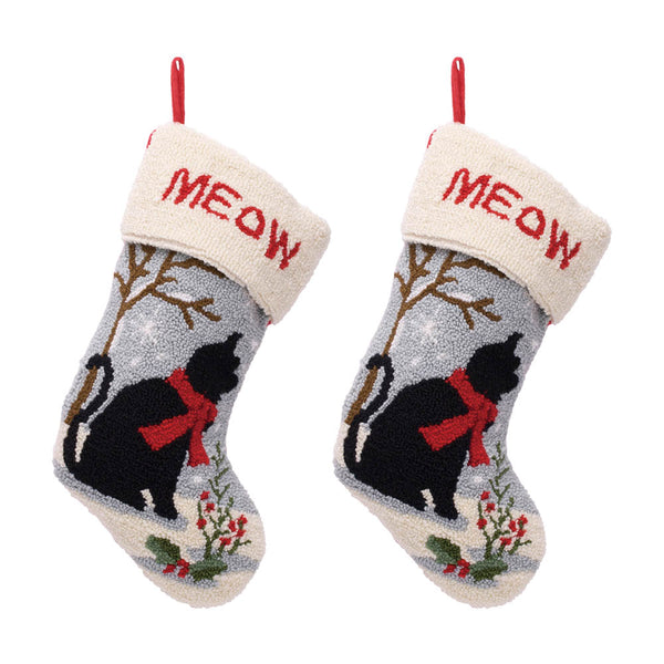 2PK Cat MEOW Hooked Christmas Stockings