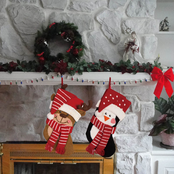 3D Penguin & Reindeer with Hat and Scarf Hooked Christmas Stockings