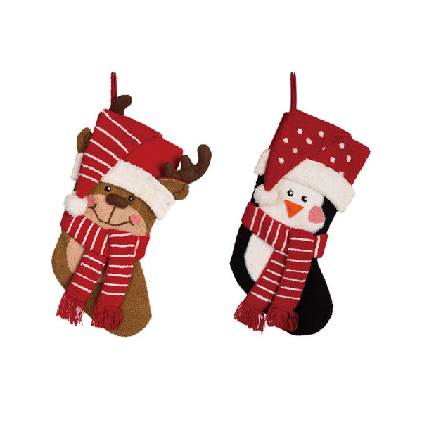 3D Penguin & Reindeer with Hat and Scarf Hooked Christmas Stockings