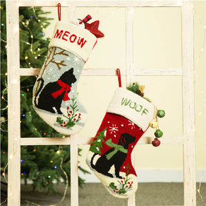 2PK Cat & Dog Design Hooked Christmas Stockings