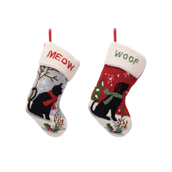 2PK Cat & Dog Design Hooked Christmas Stockings