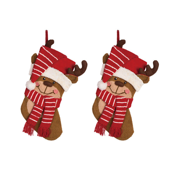 2PK 3D Reindeer Hooked Christmas Stockings