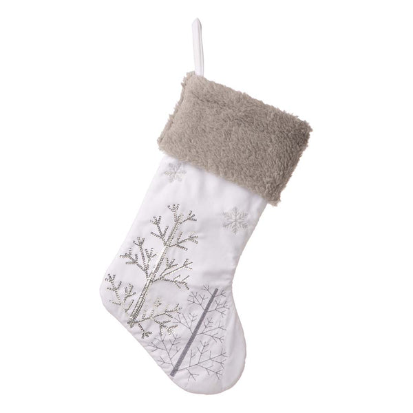 White Fleece with Christmas Tree and Snowflake Stocking