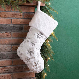 White Plush with Snowflake Christmas Stocking