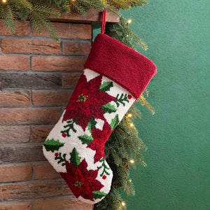 Poinsettia Hooked Christmas Stocking