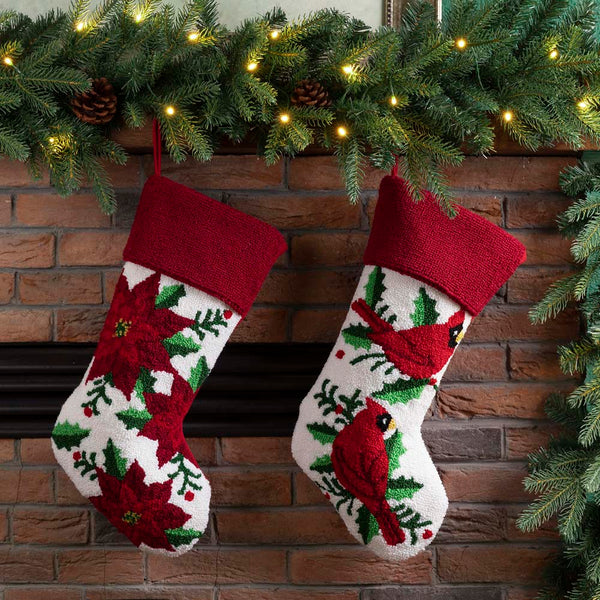 Poinsettia Hooked Christmas Stocking