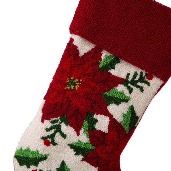 Poinsettia Hooked Christmas Stocking