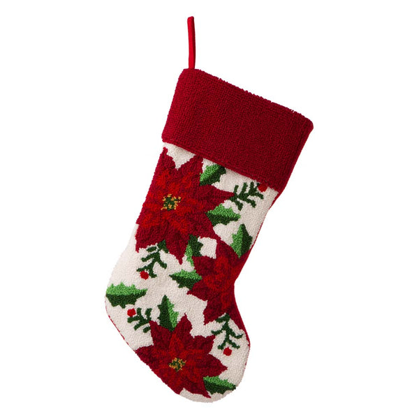 Poinsettia Hooked Christmas Stocking