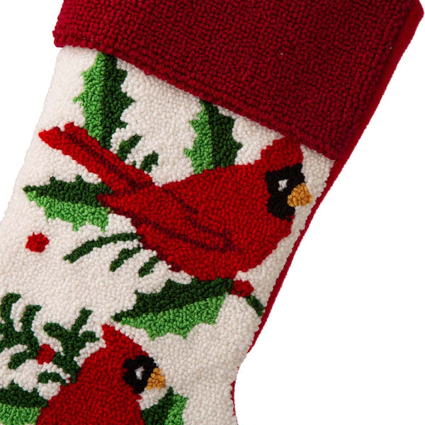 Cardinal Birds Hooked Christmas Stocking