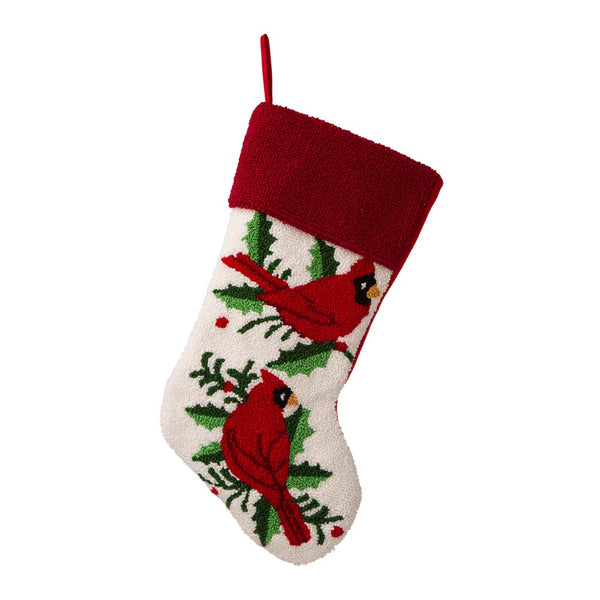 Cardinal Birds Hooked Christmas Stocking