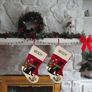 2PK Dog WOOF Hooked Christmas Stockings