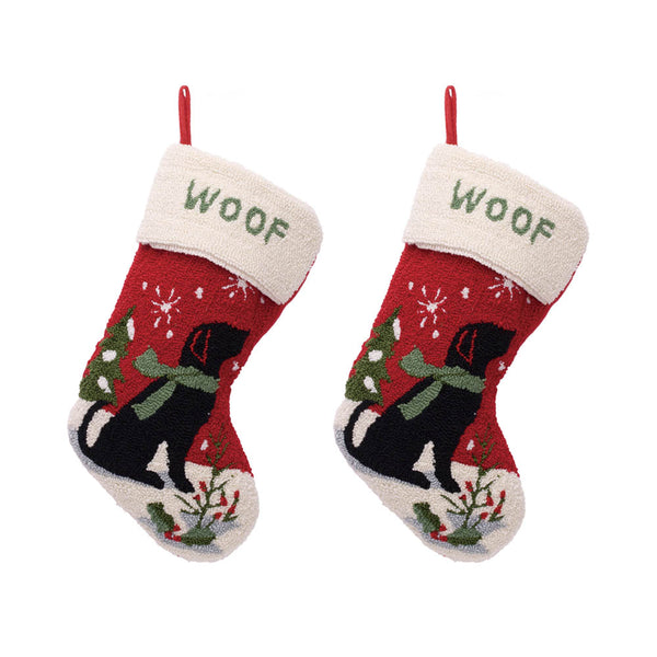 2PK Dog WOOF Hooked Christmas Stockings