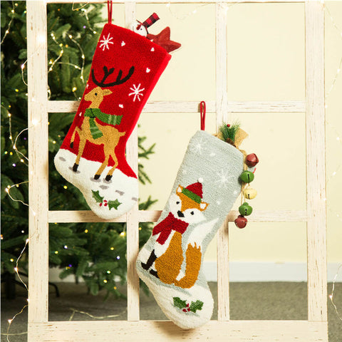 Reindeer & Fox Hooked Stocking, Set of 2