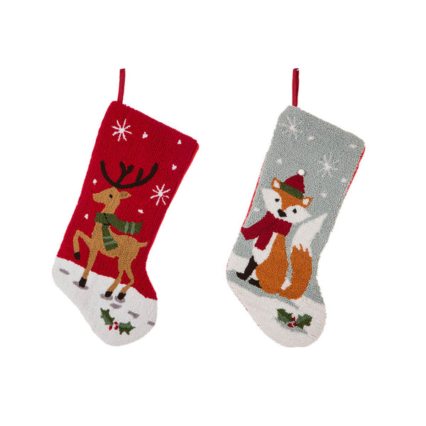 Reindeer & Fox Hooked Stocking, Set of 2