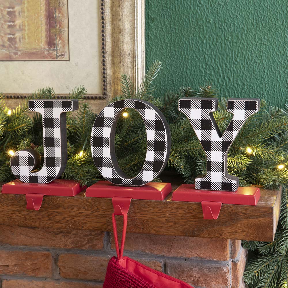 Metal "JOY" Christmas Stocking Holder Set of 3