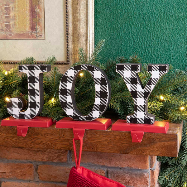 Metal "JOY" Christmas Stocking Holder Set of 3