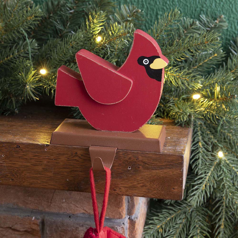 6.3"H Wooden Christmas Red Bird Stocking Holder