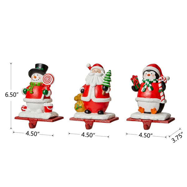 6.5"H Resin Santa, Snowman, Penguin Stocking Holders, Set of 3