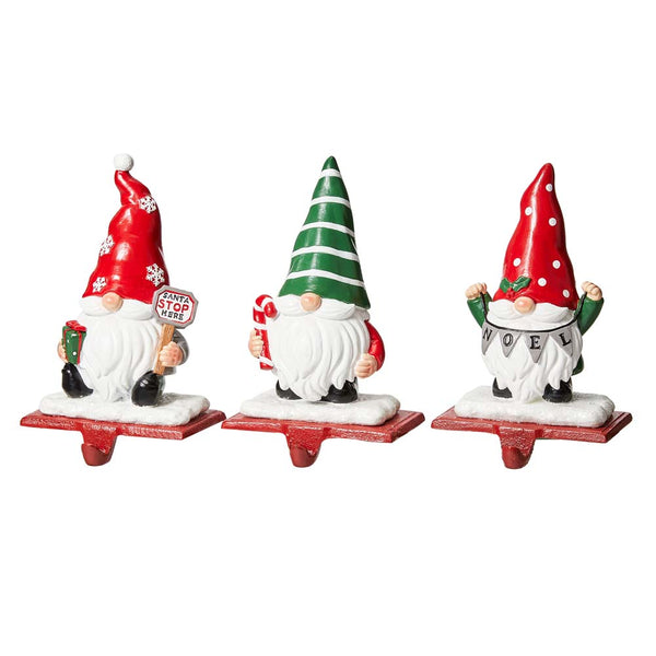 7.5"H Resin Gnomes Stocking Holders, Set of 3