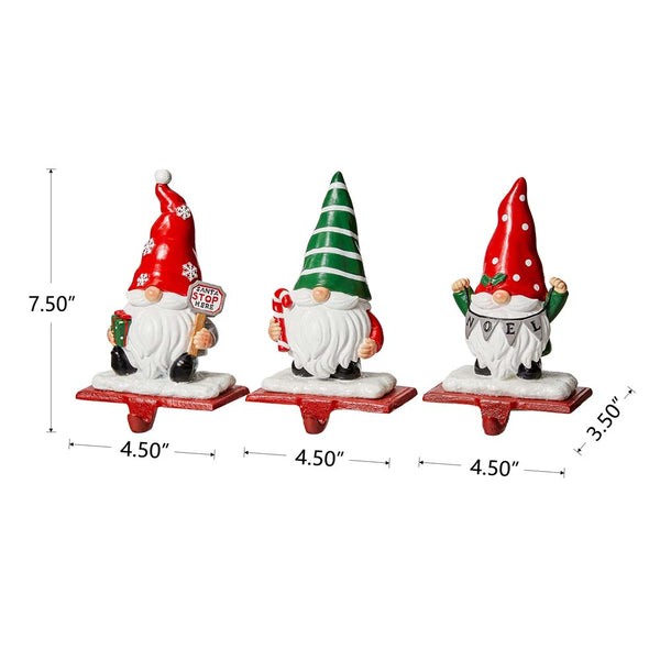 7.5"H Resin Gnomes Stocking Holders, Set of 3