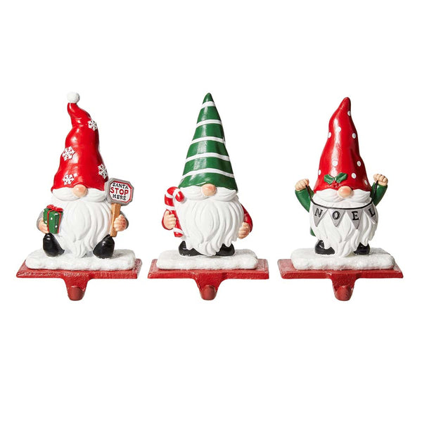 7.5"H Resin Gnomes Stocking Holders, Set of 3