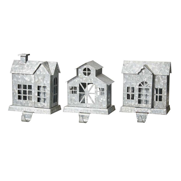 7"H Galvanized House Stocking Holders, Set of 3