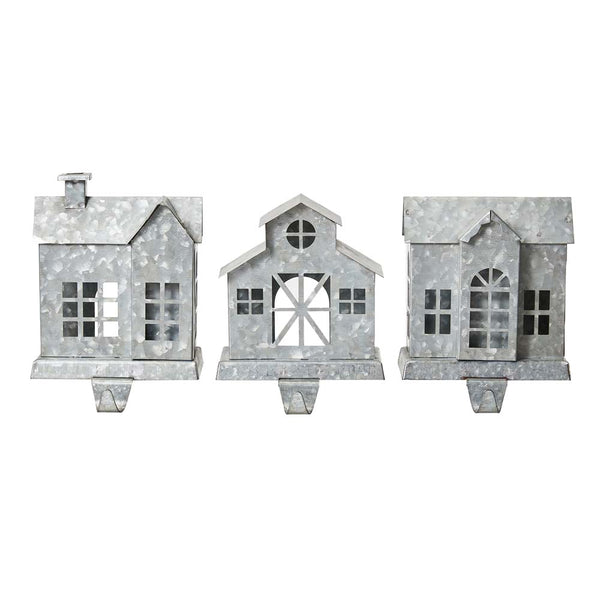 7"H Galvanized House Stocking Holders, Set of 3