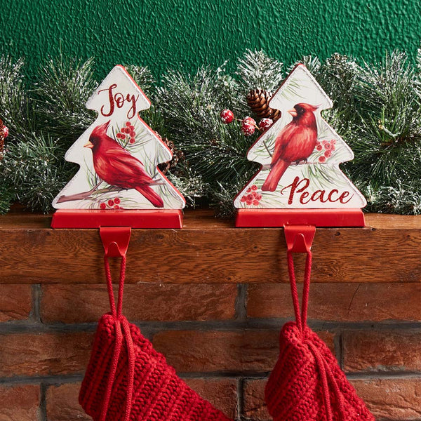 7"H Wooden Christmas Cardinal Stocking Holders, Set of 2