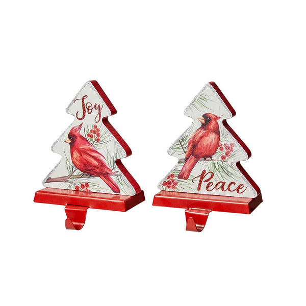 7"H Wooden Christmas Cardinal Stocking Holders, Set of 2