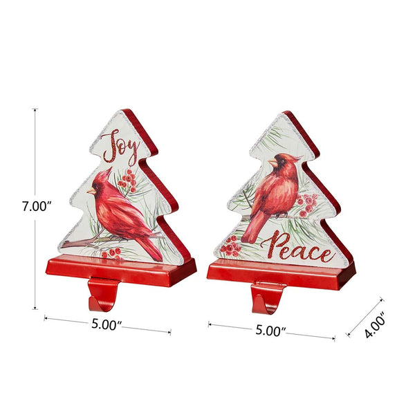 7"H Wooden Christmas Cardinal Stocking Holders, Set of 2