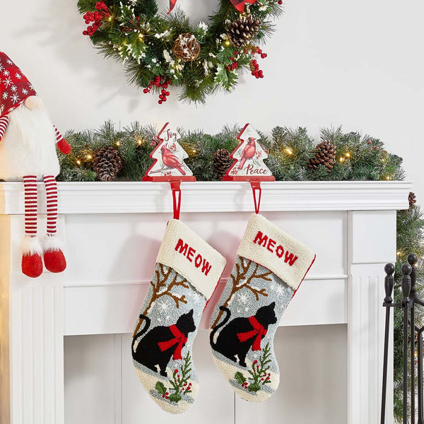 7"H Wooden Christmas Cardinal Stocking Holders, Set of 2