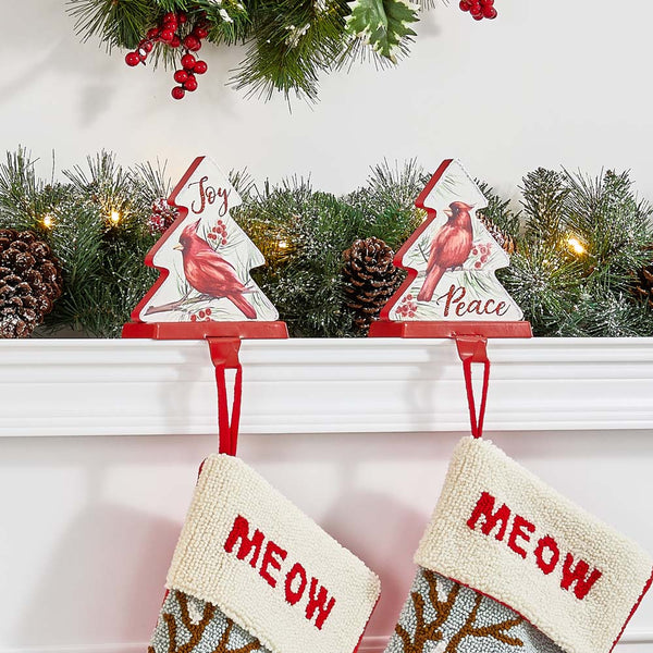 7"H Wooden Christmas Cardinal Stocking Holders, Set of 2