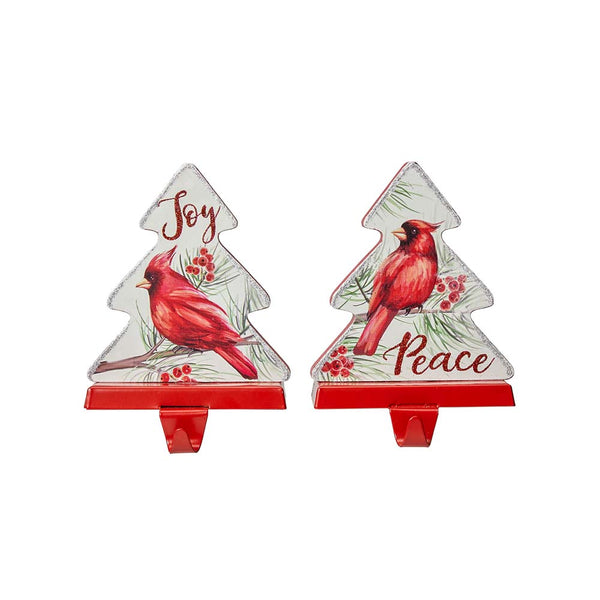 7"H Wooden Christmas Cardinal Stocking Holders, Set of 2