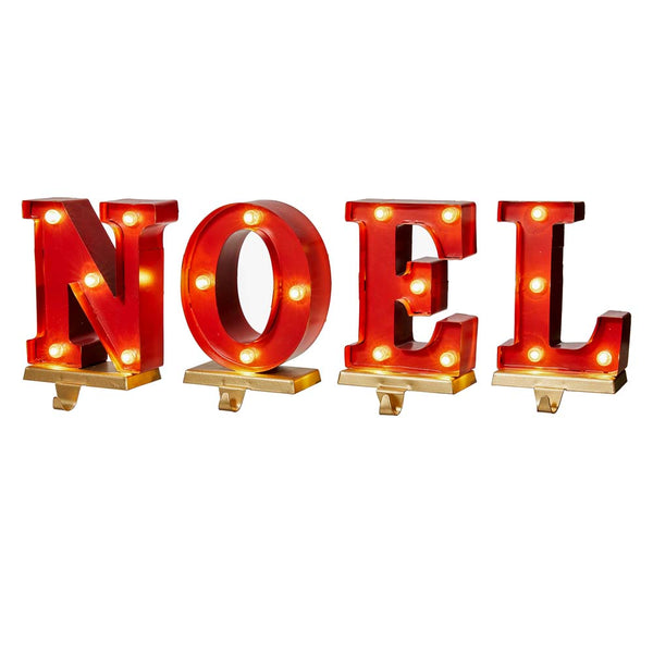 8.5"H Metal "NOEL" Christmas Stocking Holders with LED Lights, Set Of 4