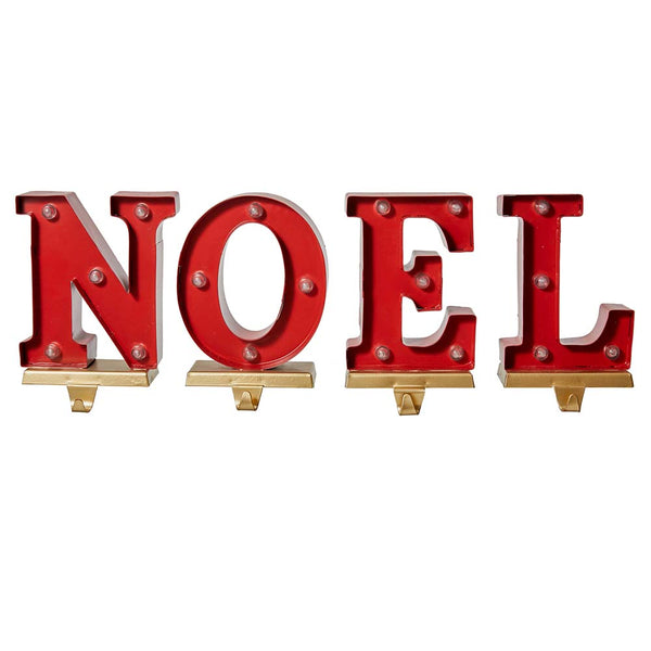 8.5"H Metal "NOEL" Christmas Stocking Holders with LED Lights, Set Of 4