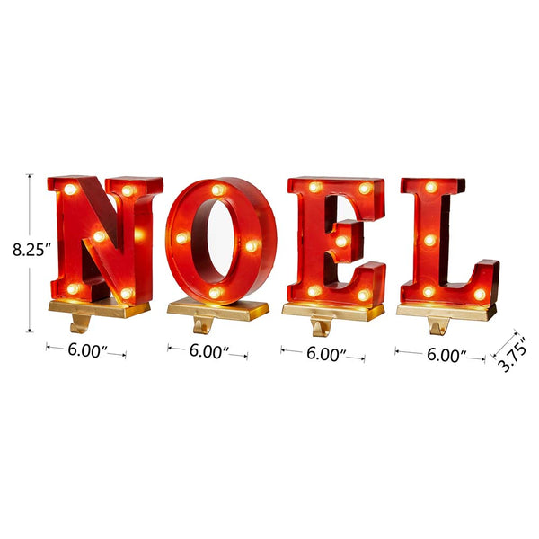 8.5"H Metal "NOEL" Christmas Stocking Holders with LED Lights, Set Of 4