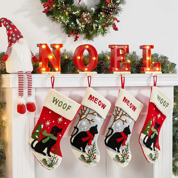 8.5"H Metal "NOEL" Christmas Stocking Holders with LED Lights, Set Of 4