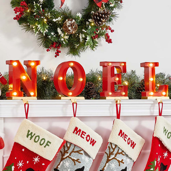 8.5"H Metal "NOEL" Christmas Stocking Holders with LED Lights, Set Of 4