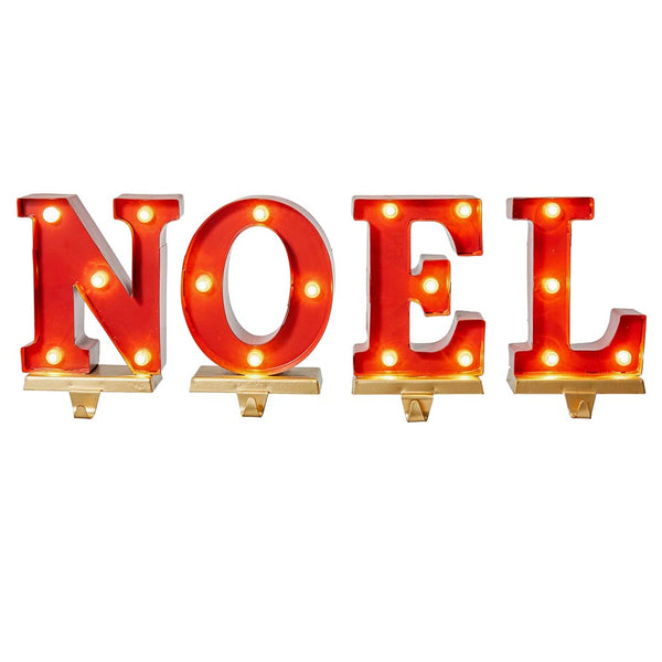 8.5"H Metal "NOEL" Christmas Stocking Holders with LED Lights, Set Of 4